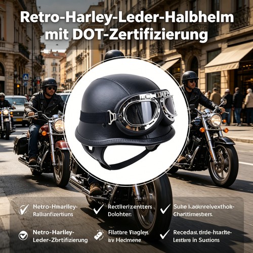 Retro leder halbhelm - retro, dot