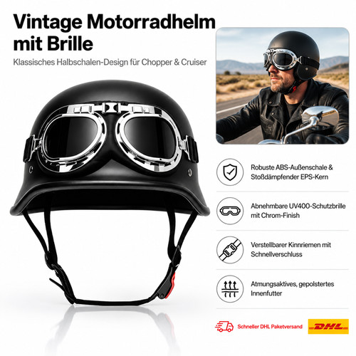 Brille retro halbschalenhelm - brille,